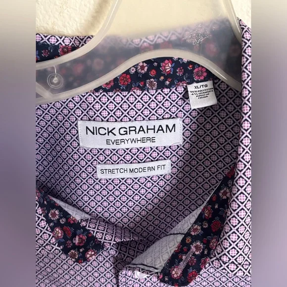 Nick Graham Everywhere Spring Purple Pink Flip Cuff Sleeve Men's Shirt XL - Picture 2 of 5